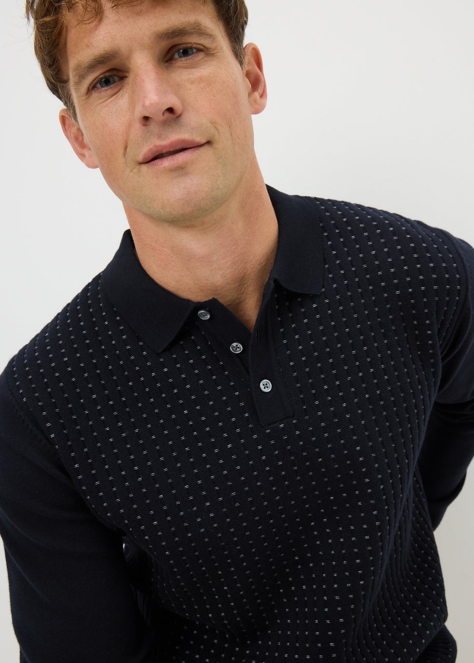 Navy Textured Polo Top