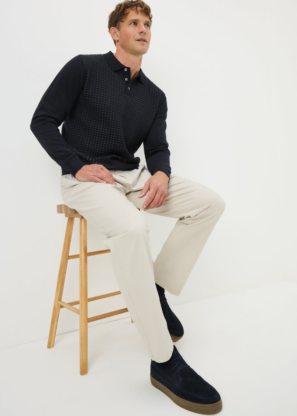 Navy Textured Polo Top