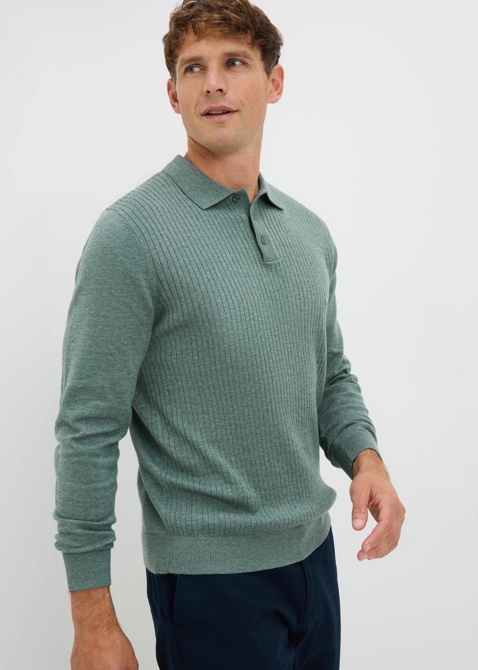 Green Ribbed Polo Top