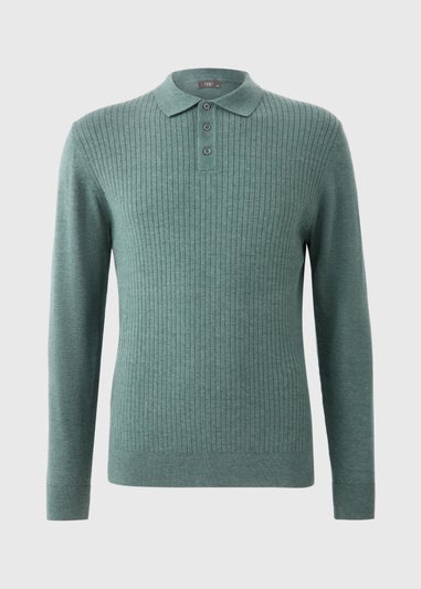 Green Ribbed Polo Top