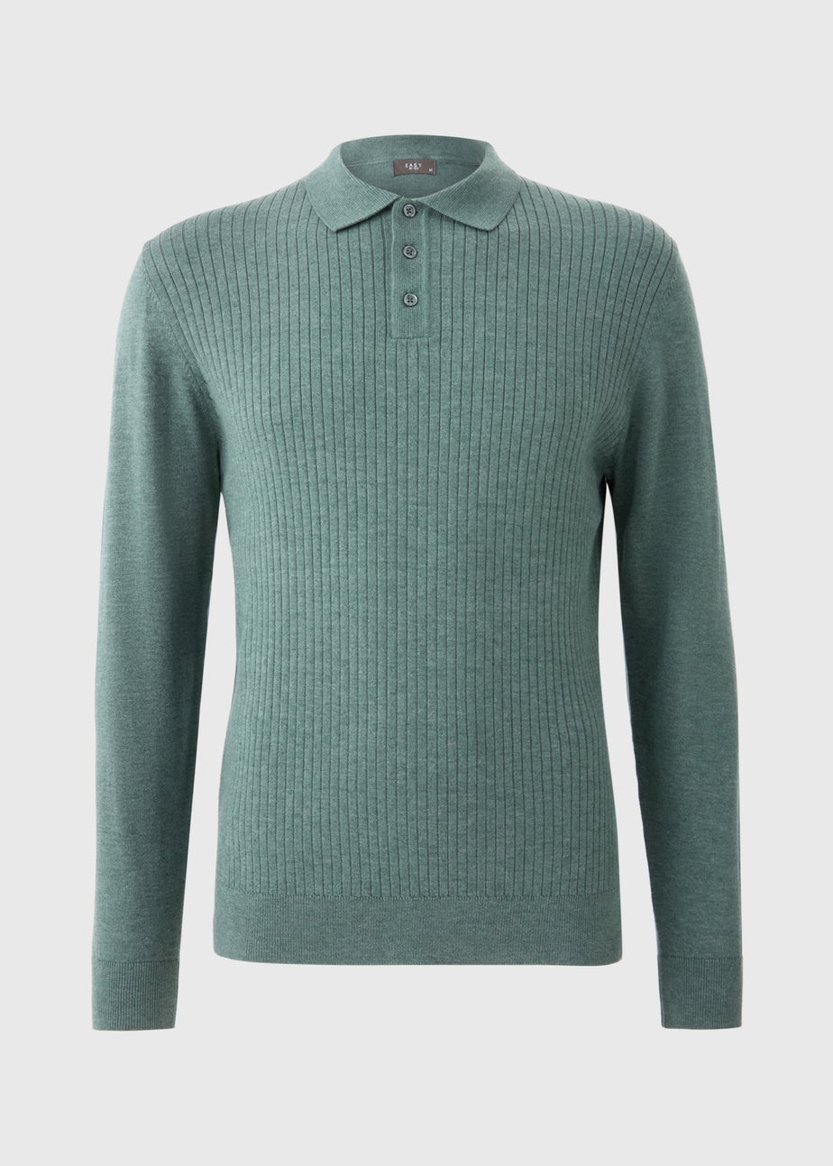 Green Ribbed Polo Top