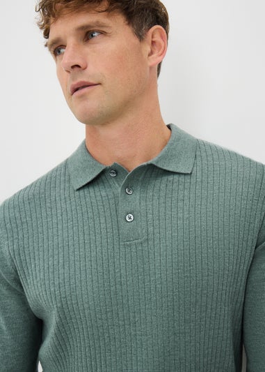 Green Ribbed Polo Top