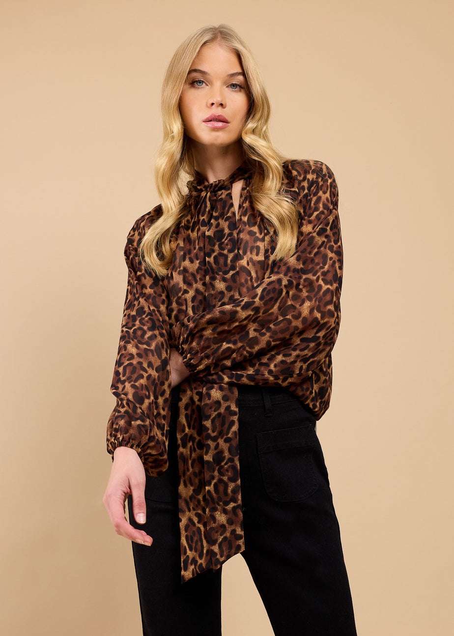 Little Mistress Leopard Print Chiffon Bow Detail Blouse by Vicky Pattison