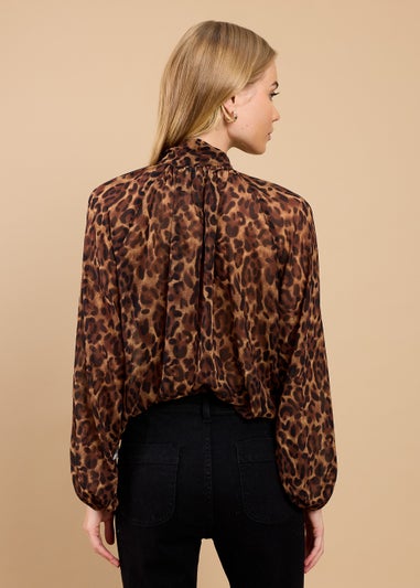 Little Mistress Leopard Print Chiffon Bow Detail Blouse by Vicky Pattison