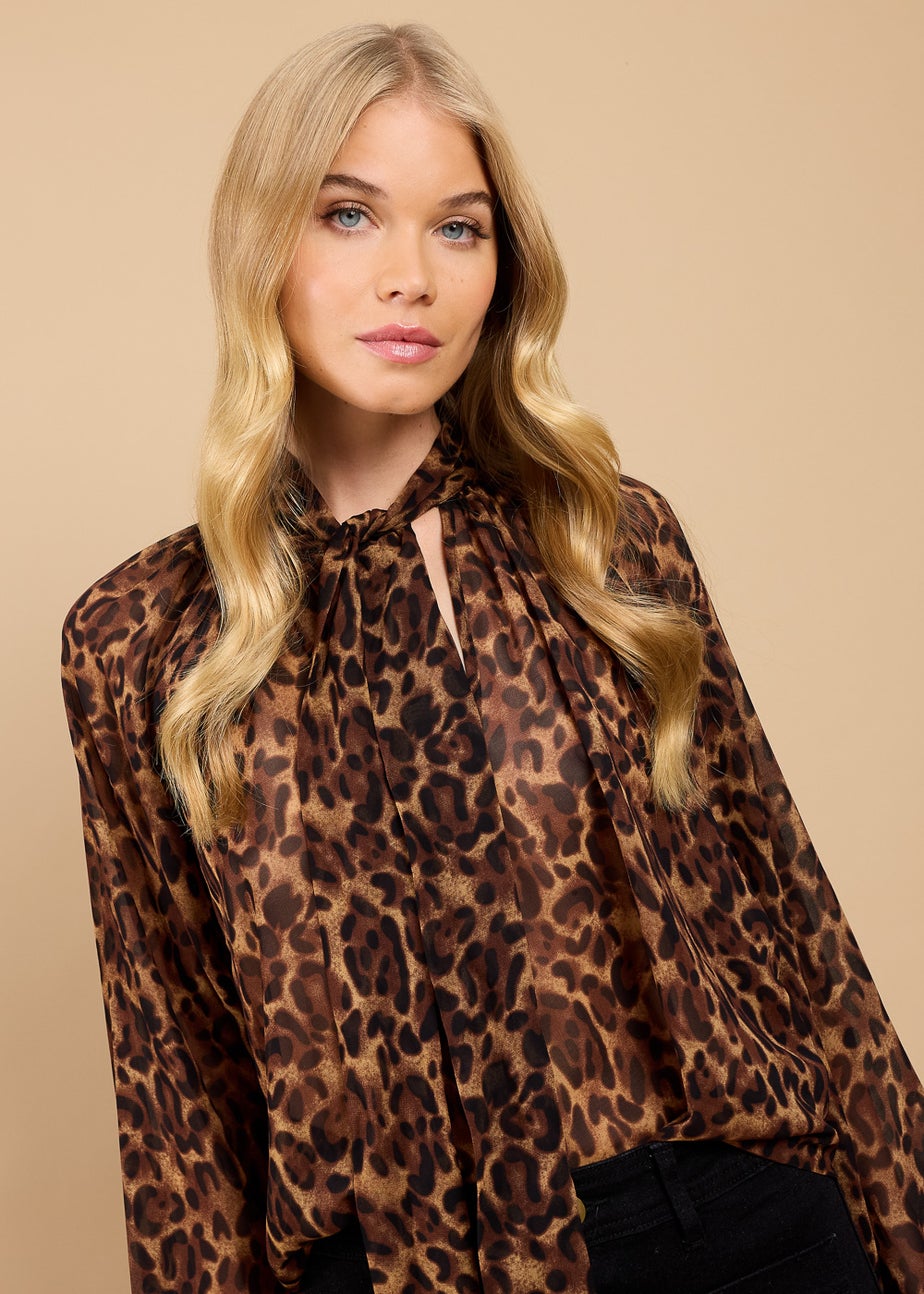 Little Mistress Leopard Print Chiffon Bow Detail Blouse by Vicky Pattison