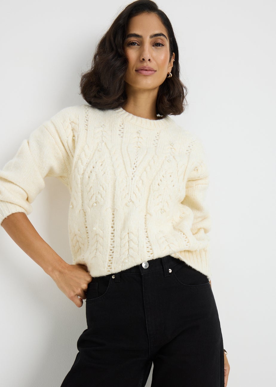 Papaya Petite Cream Pearl Cable Jumper