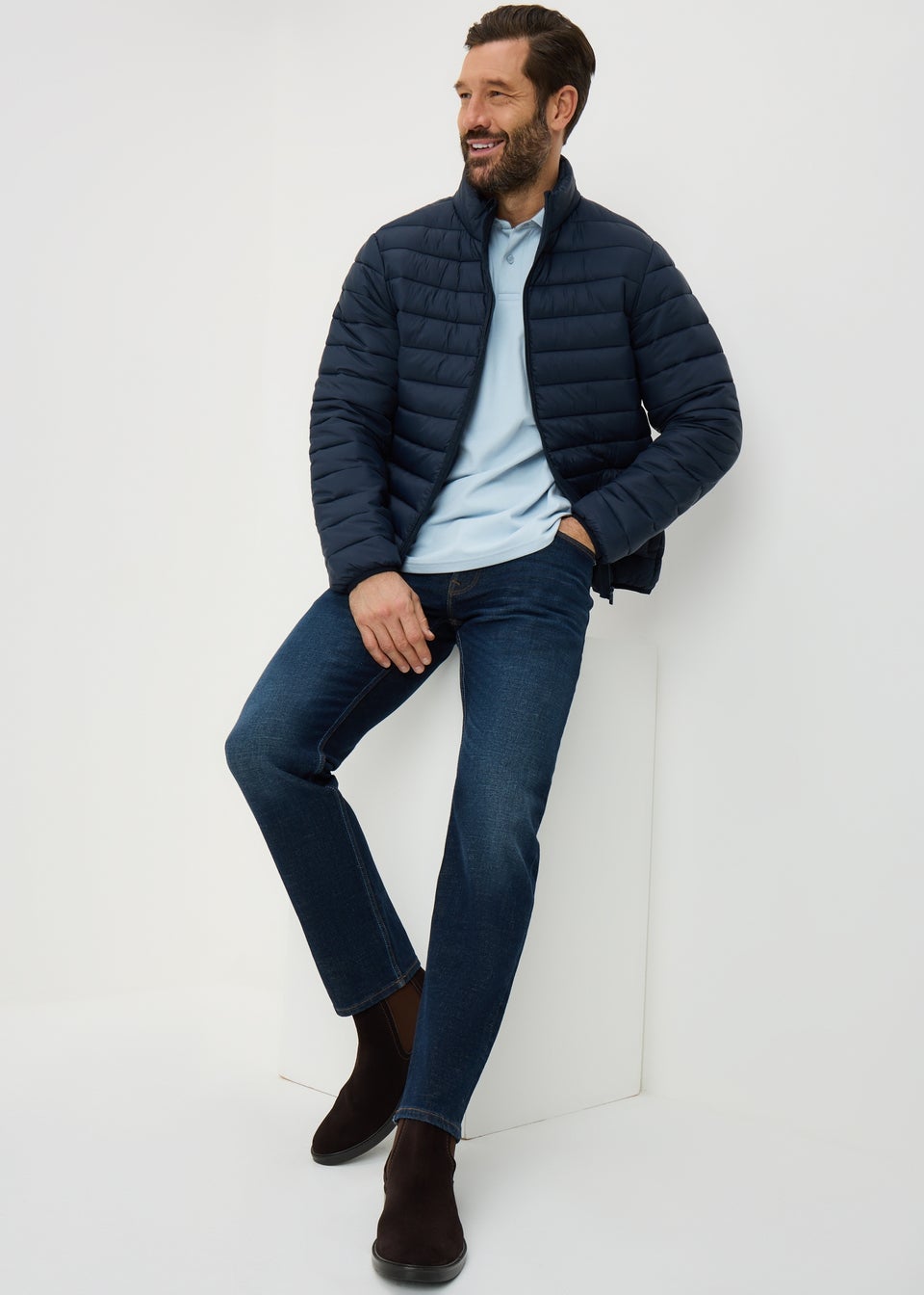 Lincoln Blue Long Sleeve Textured Polo Shirt