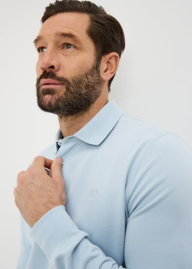 Lincoln Blue Long Sleeve Textured Polo Shirt