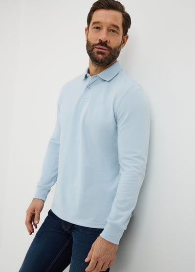 Lincoln Blue Long Sleeve Textured Polo Shirt