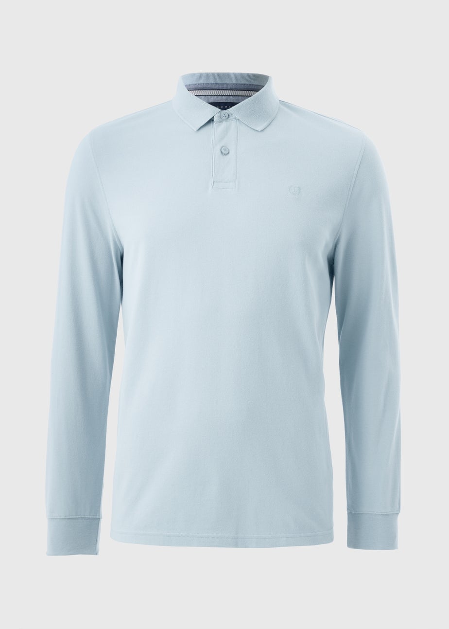Lincoln Blue Long Sleeve Textured Polo Shirt