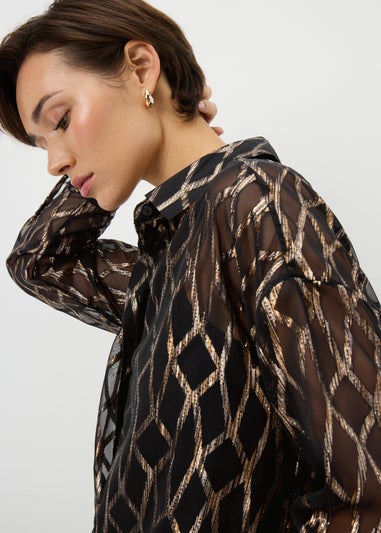 Papaya Petite Black Sparkle Foil Long Sleeve Shirt