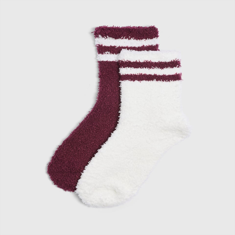 2 Pack Burgundy Sports Cosy Socks