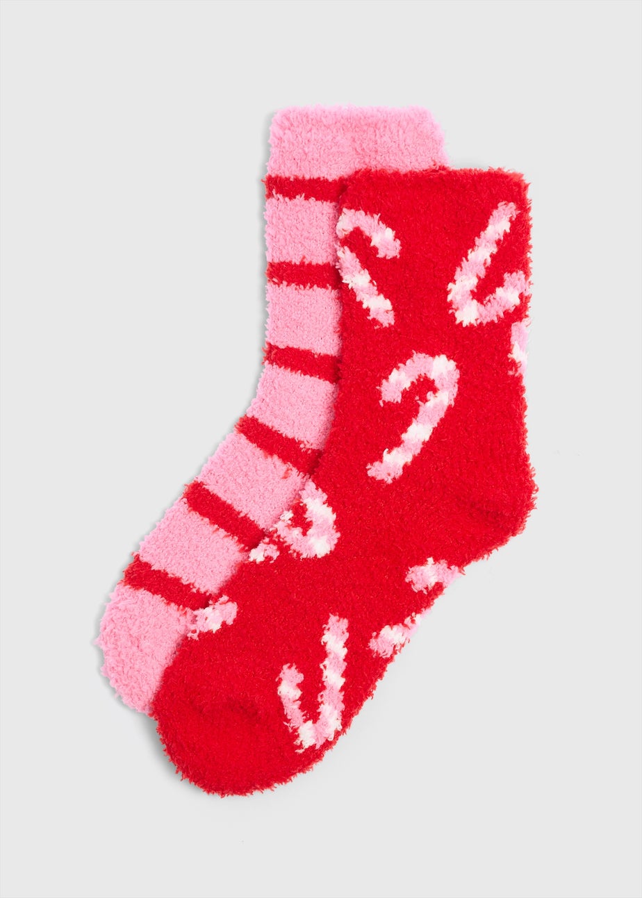 2 Pack Pink Candy Cane Cosy Socks