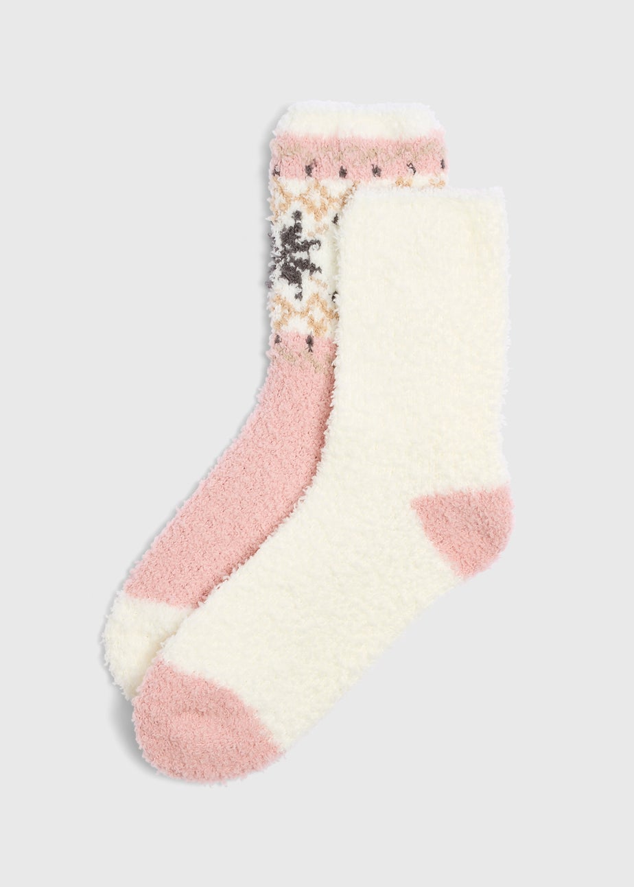 2 Pack Pink Fairisle Cosy Socks