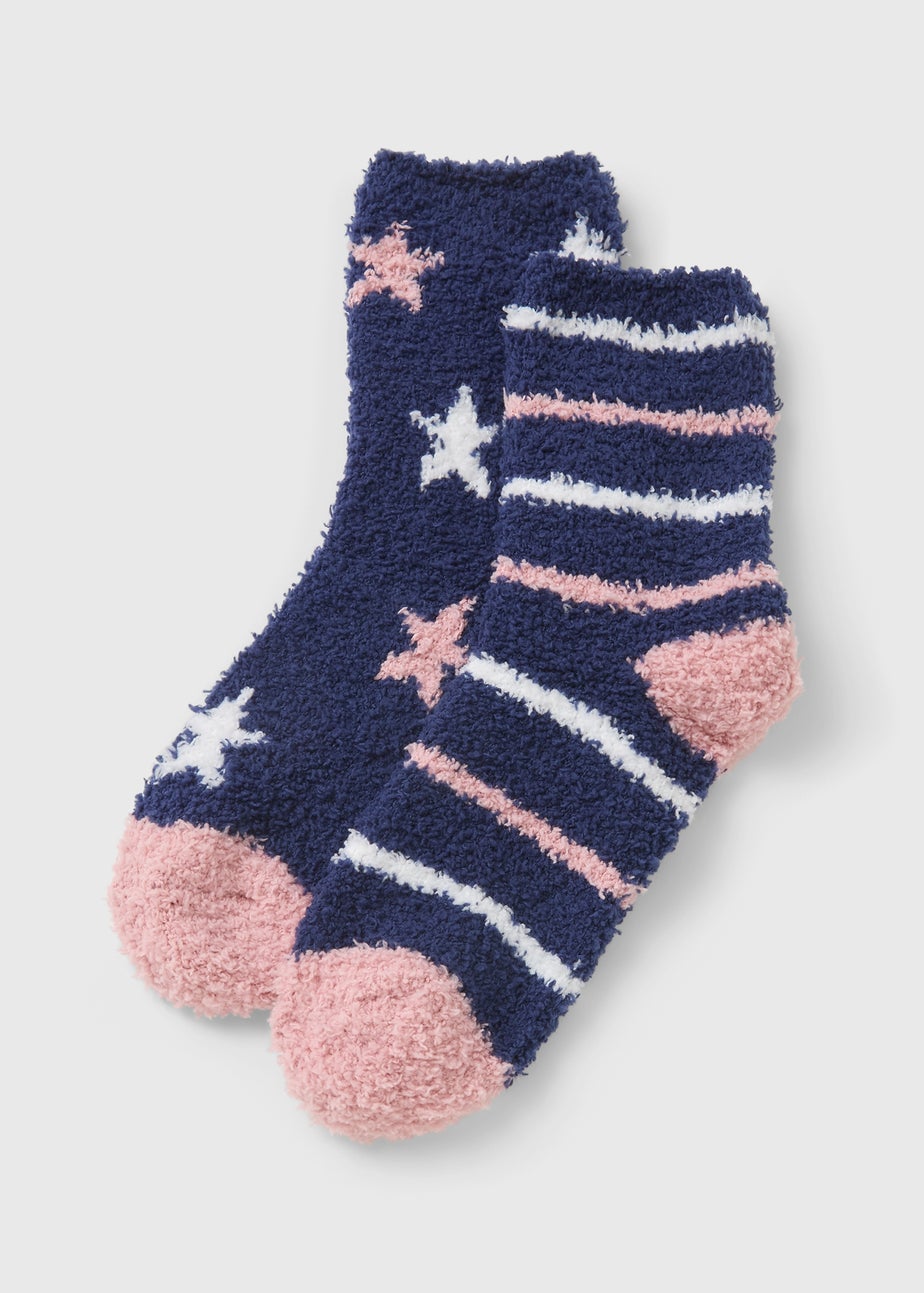 2 Pack Navy Star Stripe Cosy Socks
