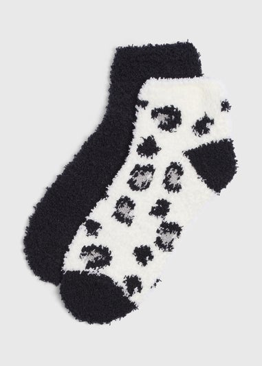 2 Pack Black Animal Print Cosy Socks