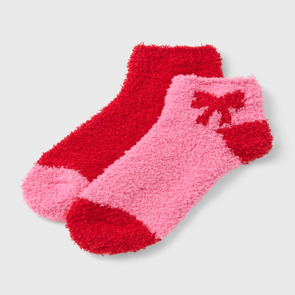 2 Pack Red Bow Cosy Socks