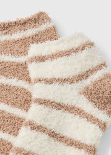 2 Pack Beige Stripe Cosy Socks