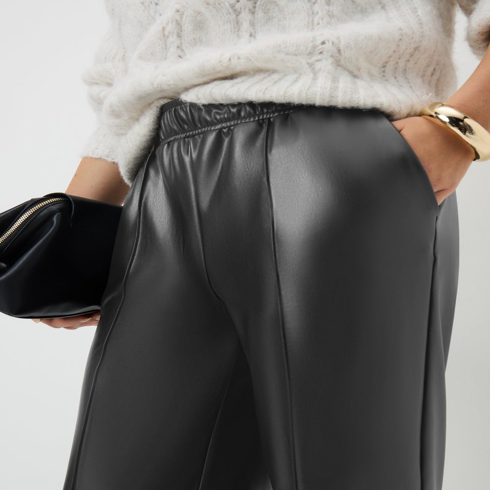 Papaya Pettie Black Faux Leather Wide Leg trousers