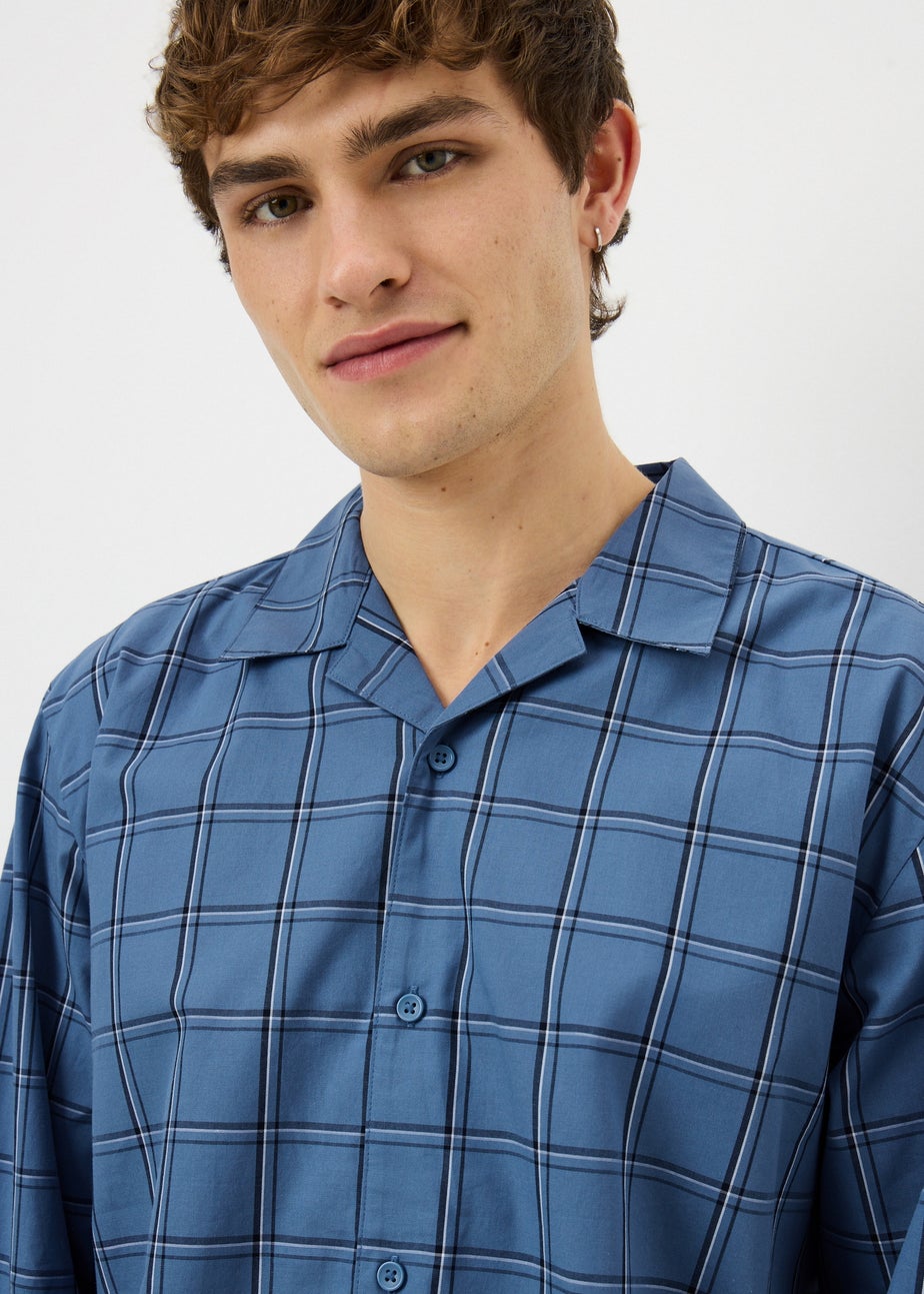 Blue Cotton Woven Check Pyjama Set