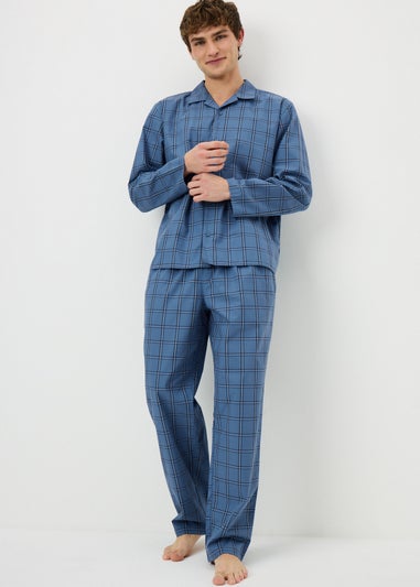 Blue Cotton Woven Check Pyjama Set