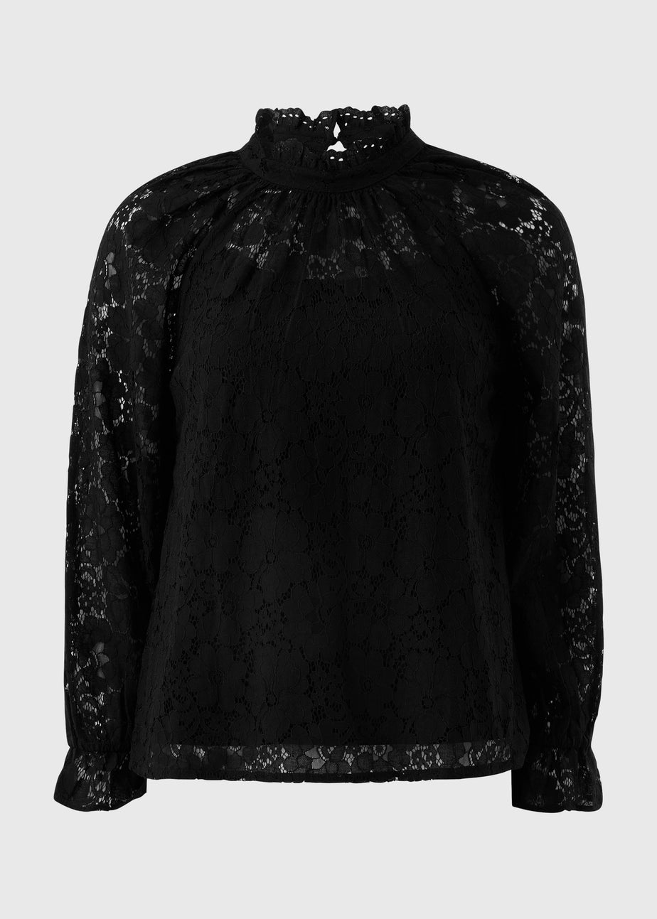 Black Lace High Neck Blouse