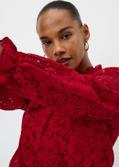 Red Lace High Neck Blouse