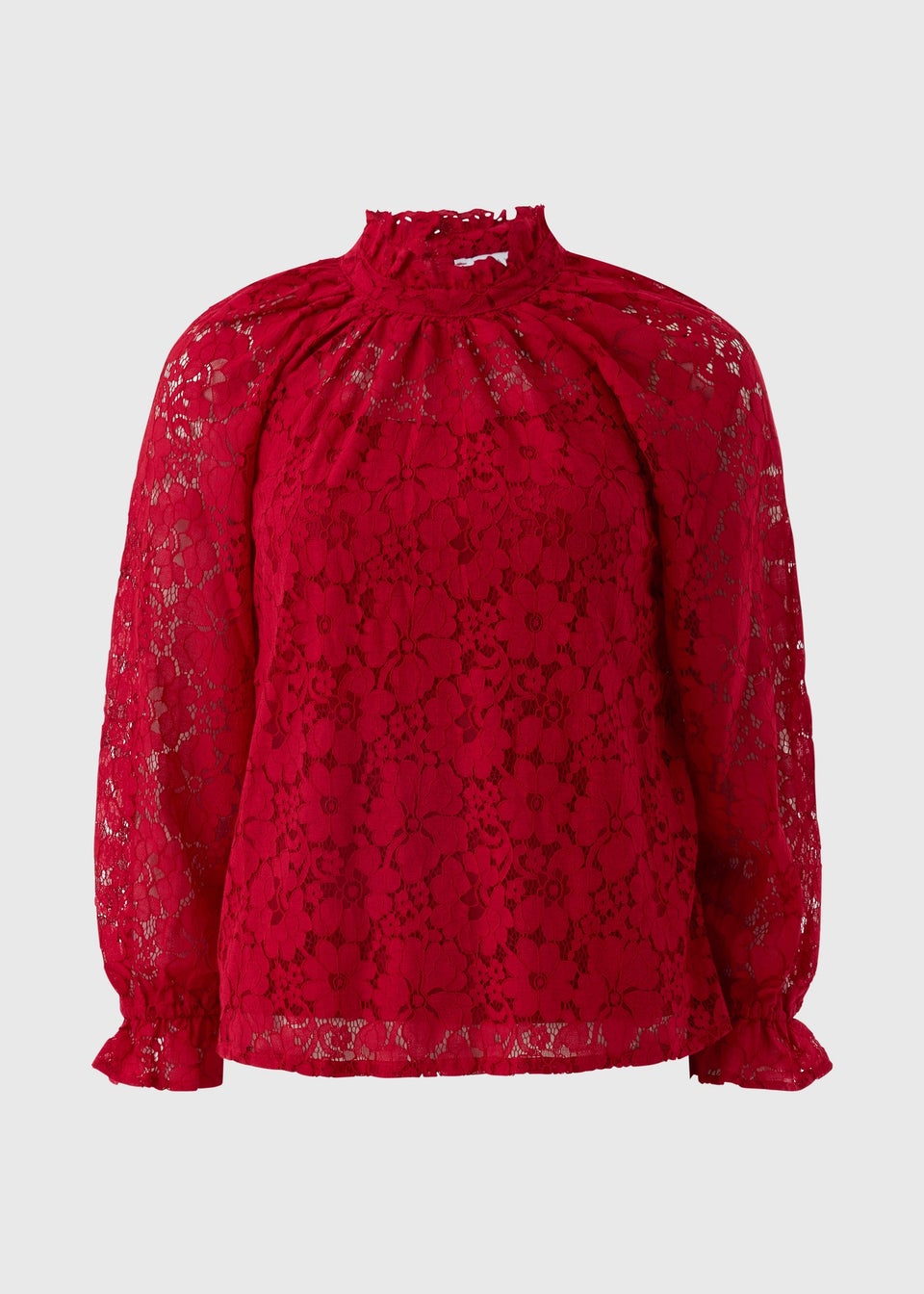 Red Lace High Neck Blouse