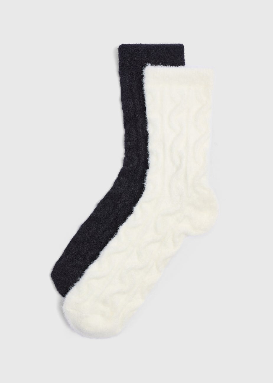 2 Pack Monochrome Cable Cosy Socks