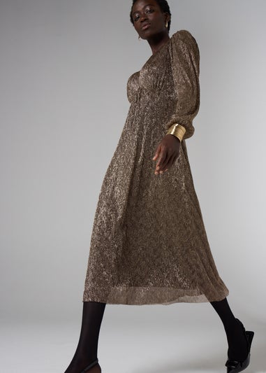 Et Vous Bronze Plisse Midi Dress