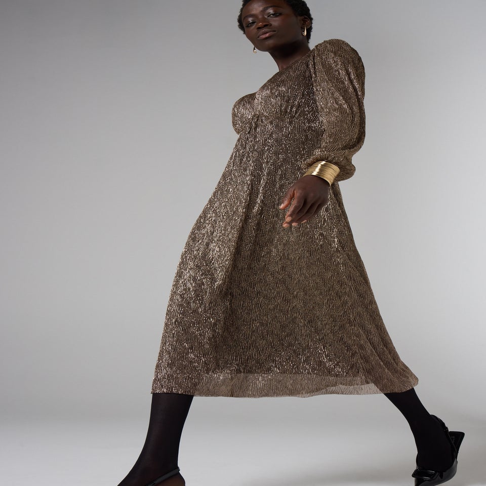 Et Vous Bronze Plisse Midi Dress