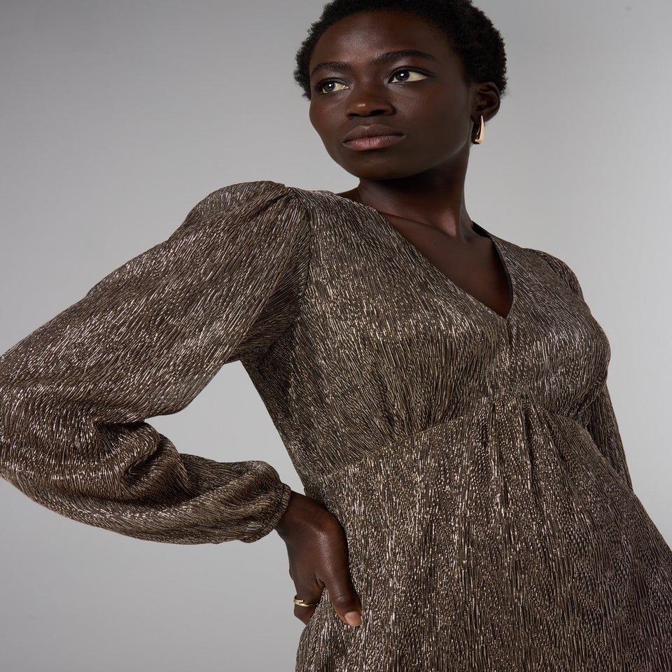Et Vous Bronze Plisse Midi Dress