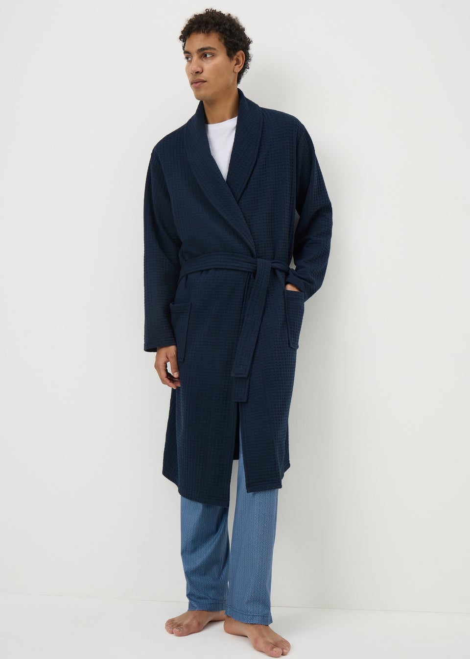Navy Waffle Dressing Gown