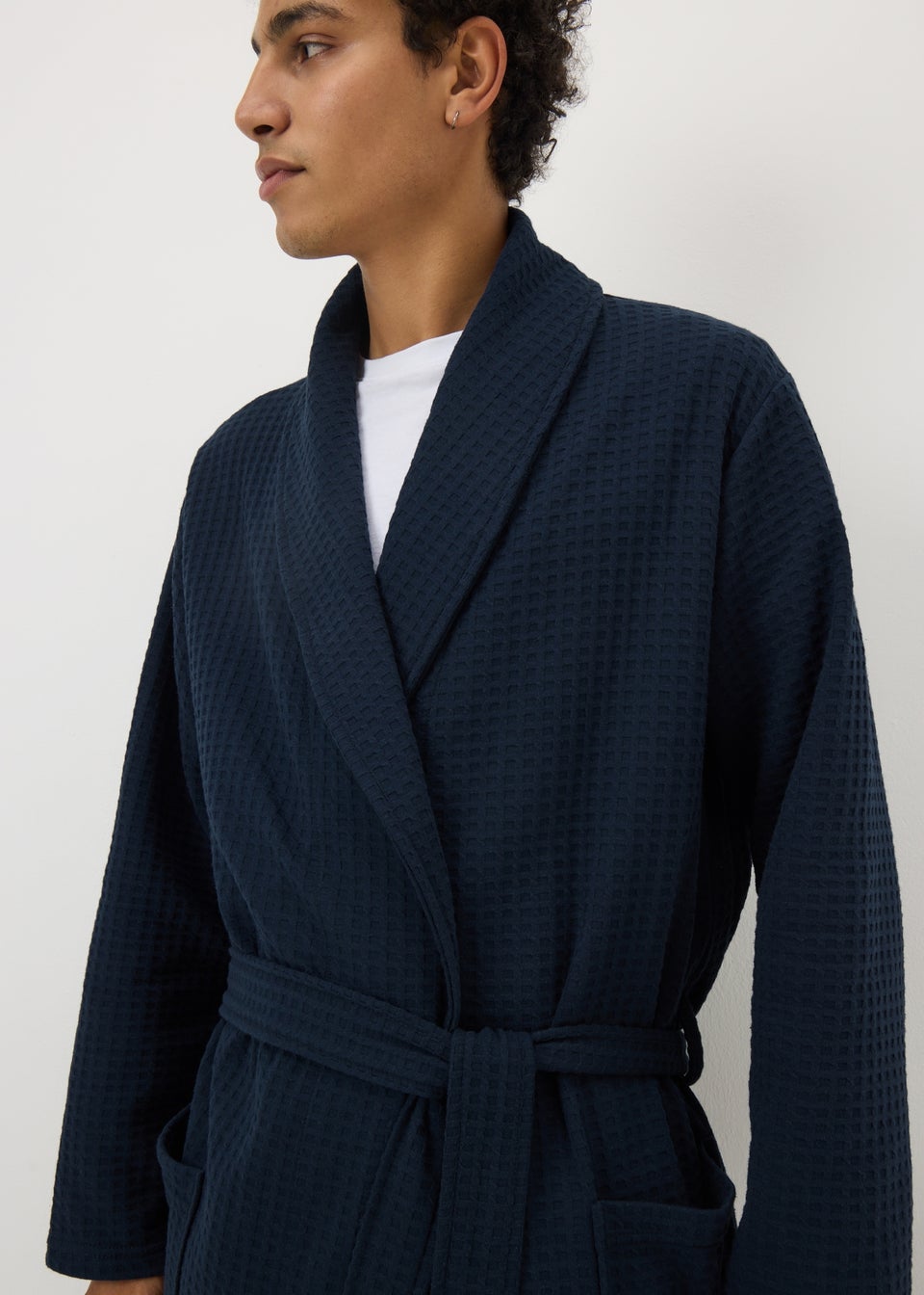 Navy Waffle Dressing Gown