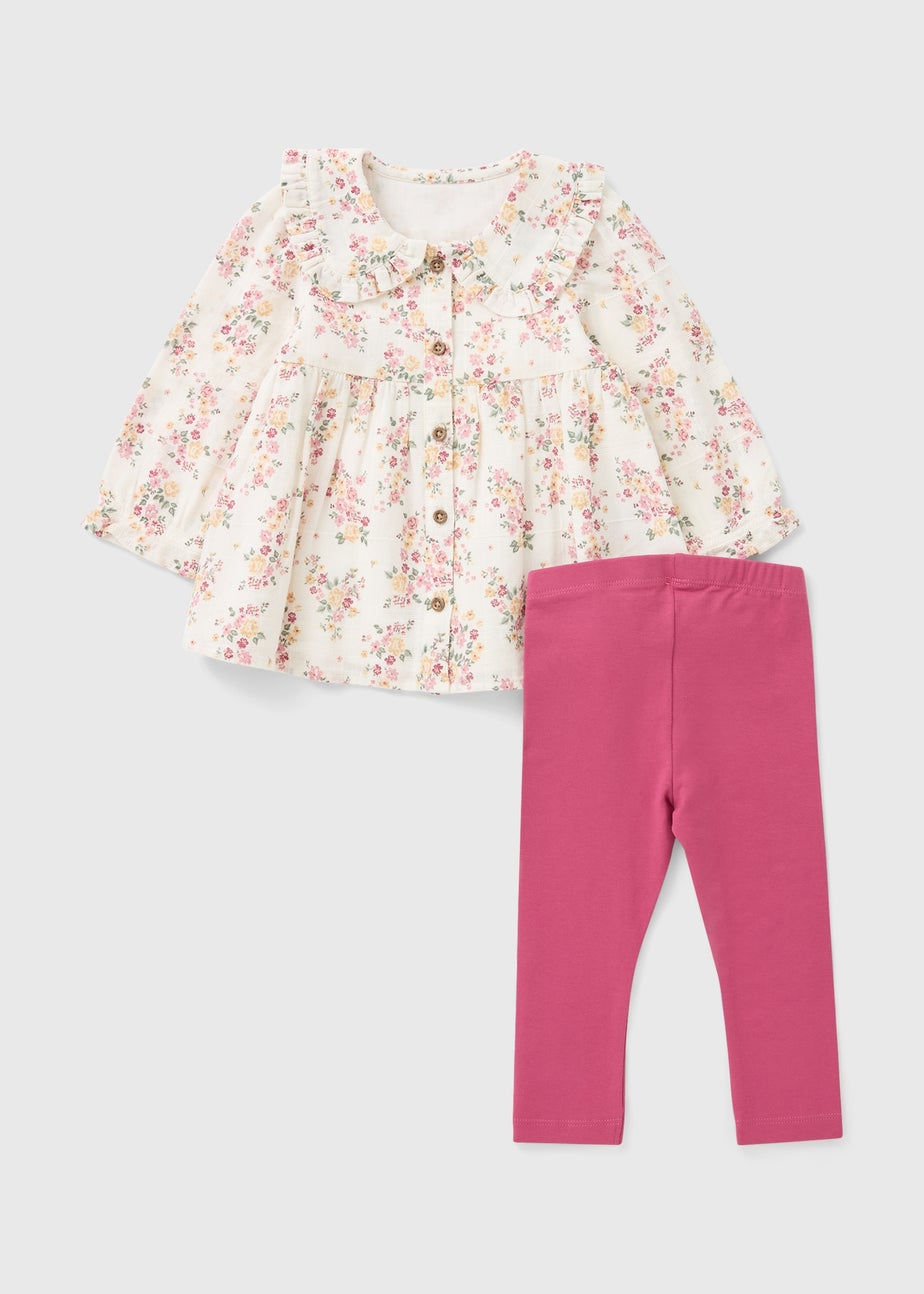 Baby Cream Floral Blouse & Legging Set (Newborn-23mths)