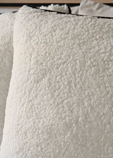 Cream Borg Grid Quilted Duvet Set