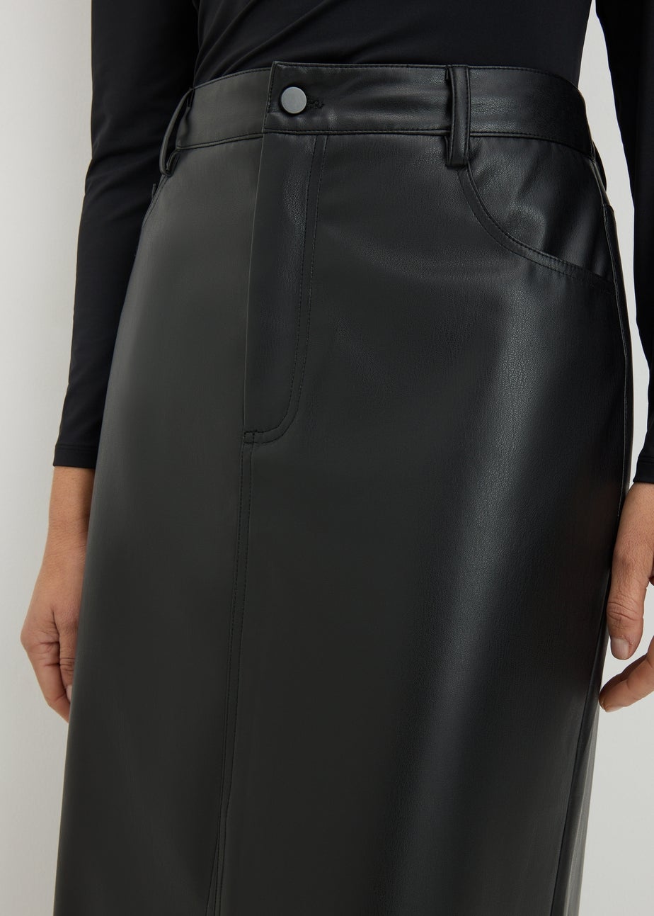 Black Faux Leather Midi Skirt