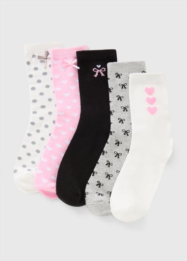 5 Pack Bows and Hearts Ankle Socks