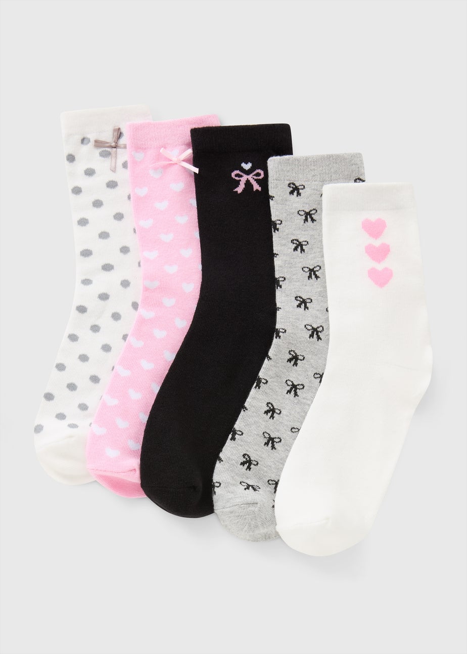 5 Pack Bows and Hearts Ankle Socks