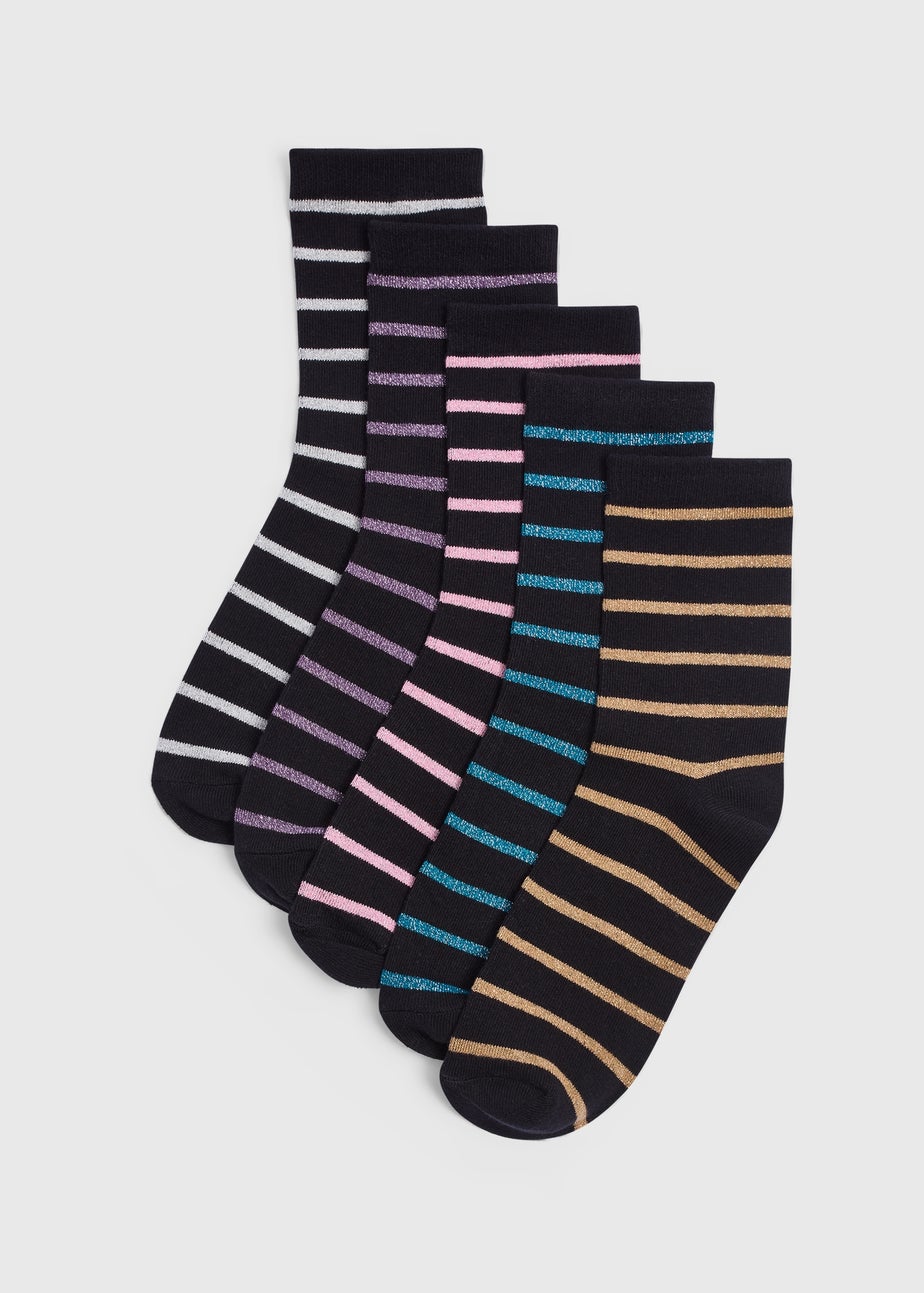 5 Pack Black Lurex Stripe Socks