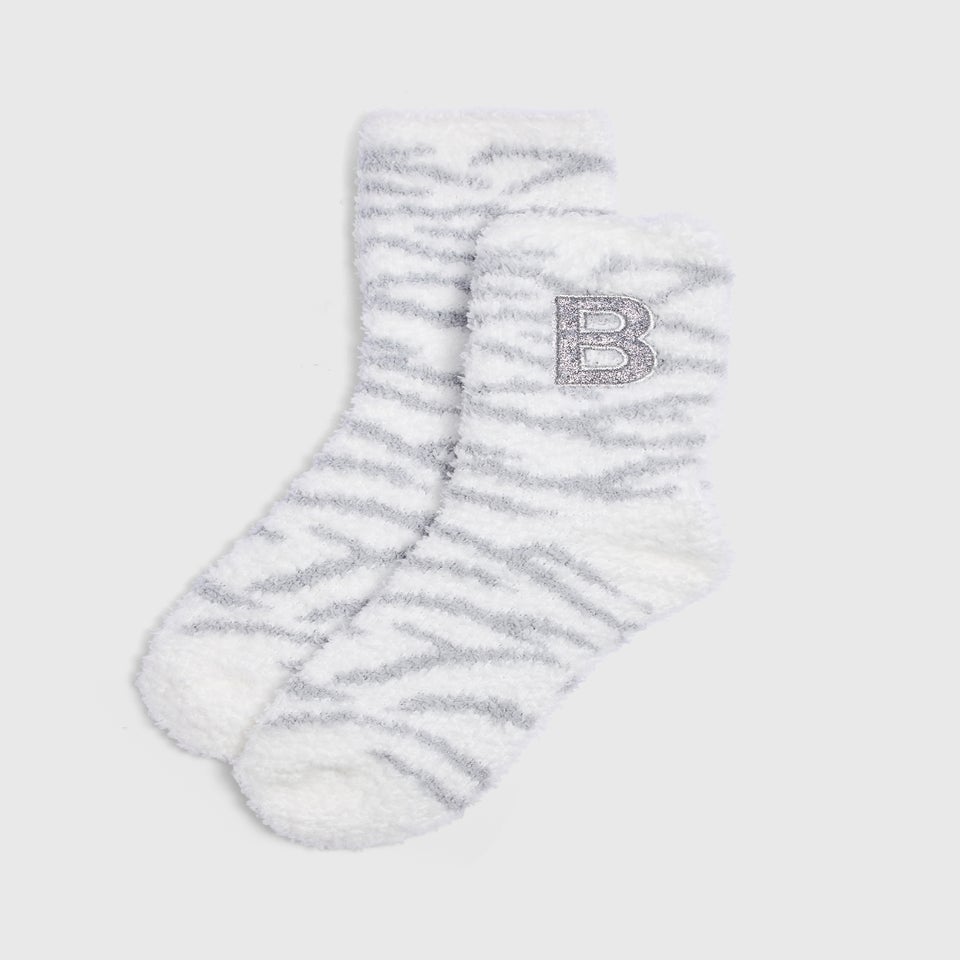 Cream Stripe Initial Cosy Socks