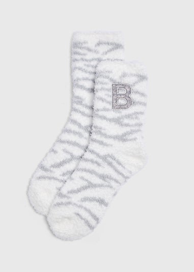 Cream Stripe Initial Cosy Socks