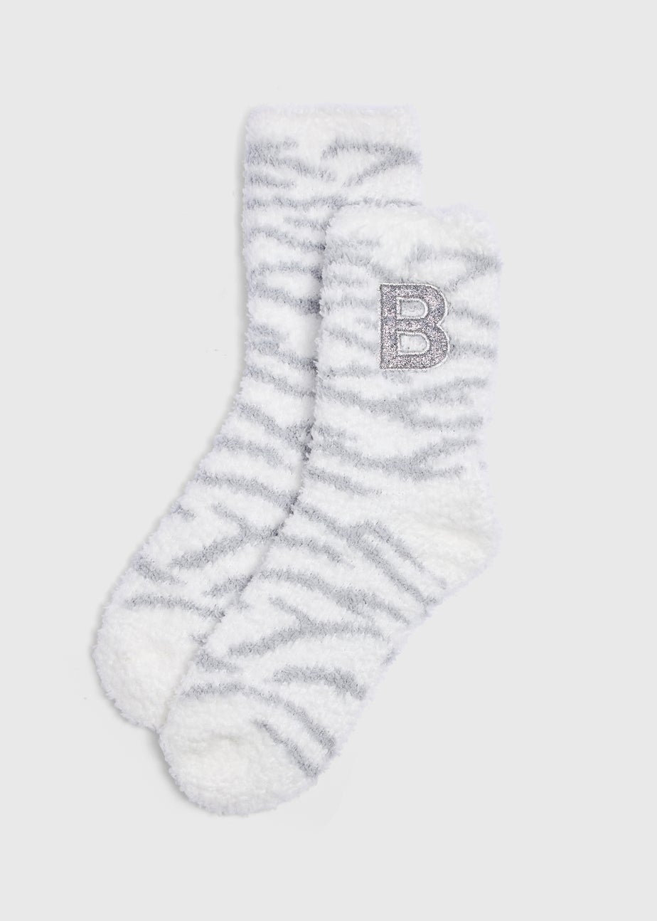 Cream Stripe Initial Cosy Socks