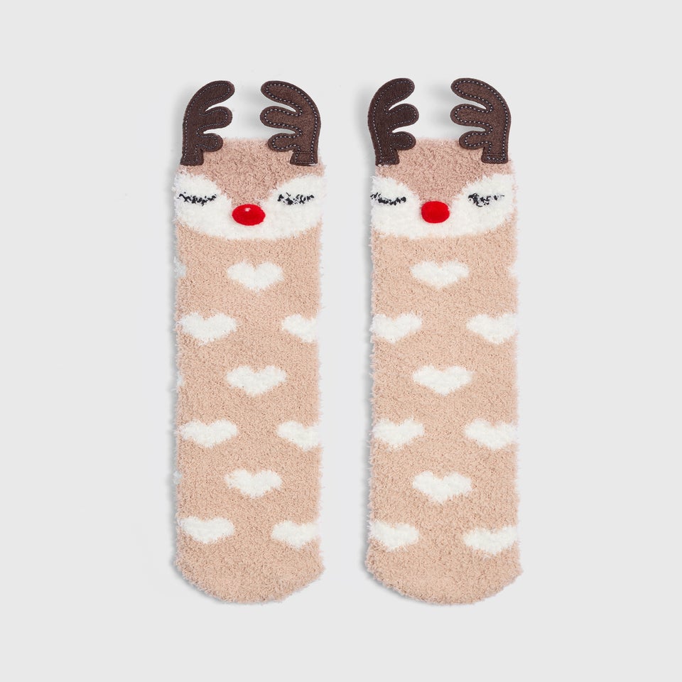 Brown Reindeer Novelty Cosy Socks