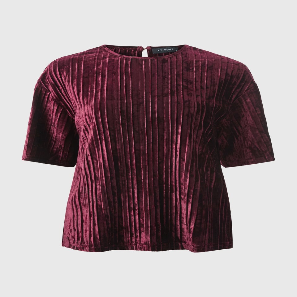 Et Vous Burgundy Velvet Plisse Co Ord Top