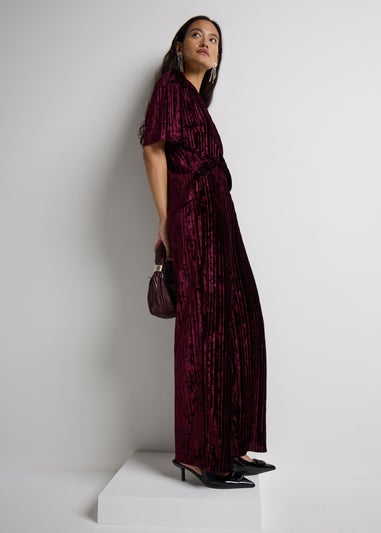 Et Vous Burgundy Velvet Plisse Co Ord Top