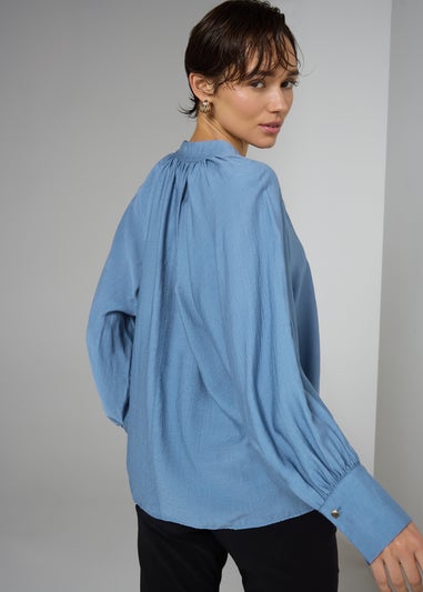 Et Vous Blue Long Sleeve Popover Blouse