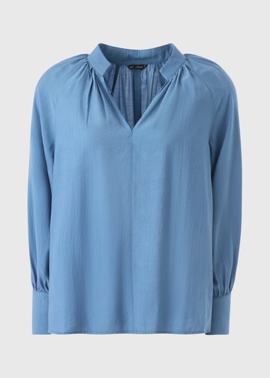 Et Vous Blue Long Sleeve Popover Blouse