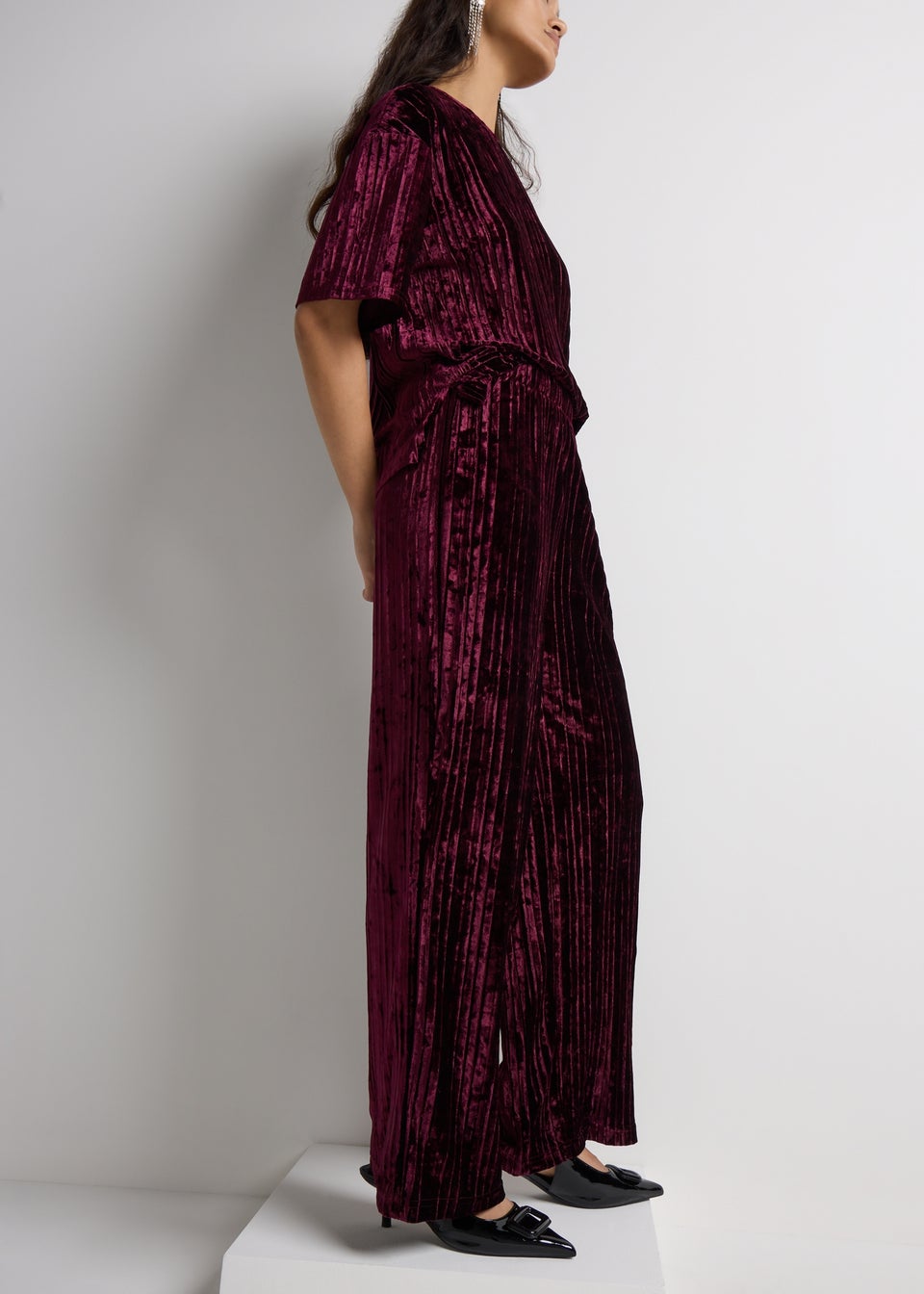 Et Vous Burgundy Velvet Plisse Co Ord Trousers