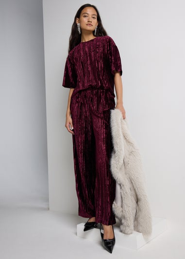 Et Vous Burgundy Velvet Plisse Co Ord Trousers